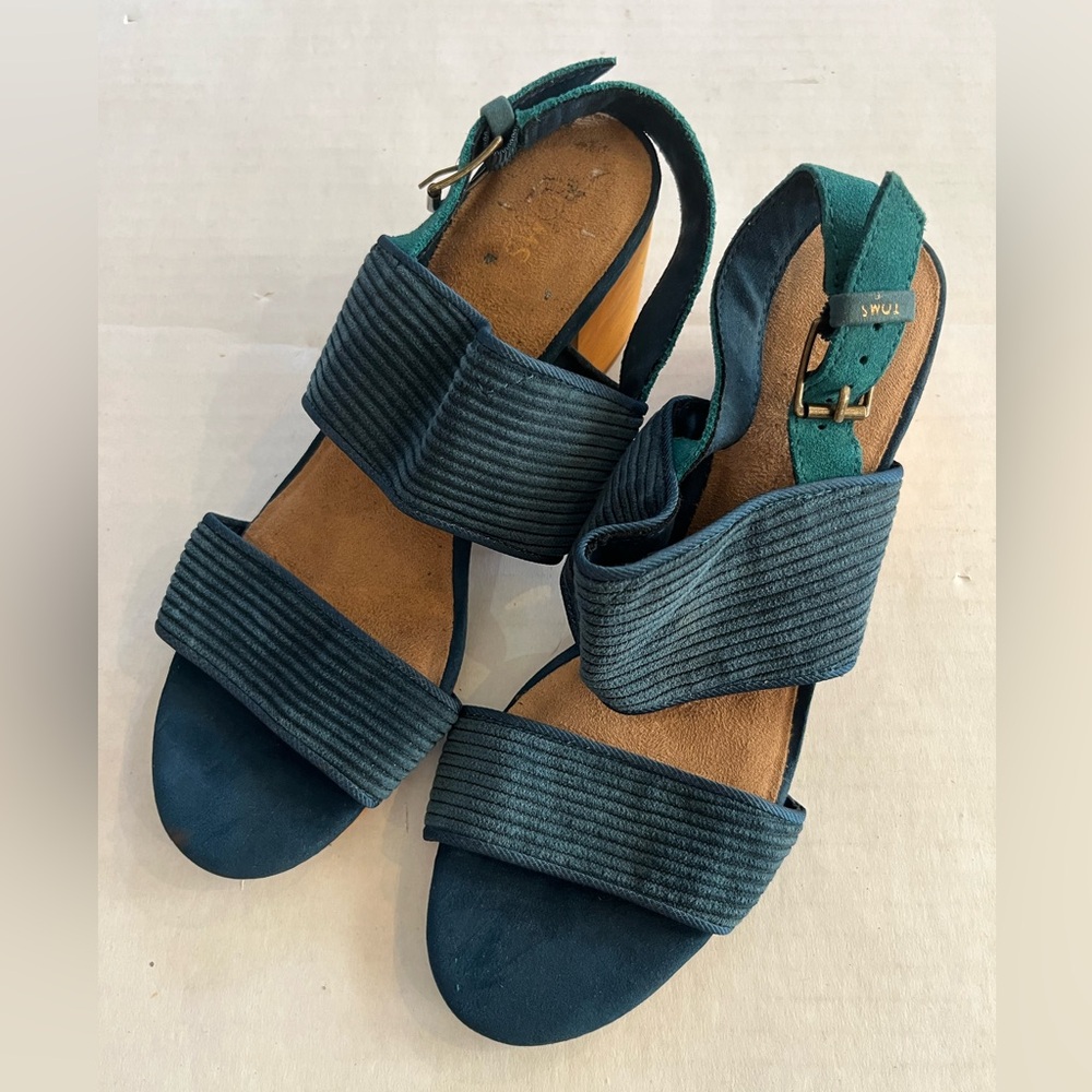 TOMS Women’s Poppy Sandal Atlantic Corduroy green blue wood heel size 7 - Picture 3 of 10